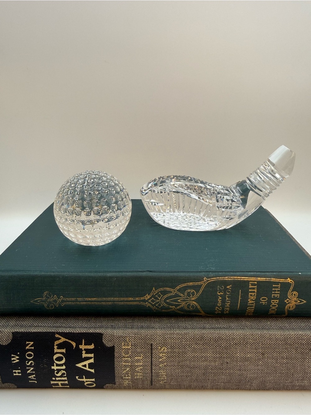 WATERFORD CRYSTAL SET OF OVERSIZED GOLF DRIVER HEAD AND BALL PAPERWEIGHT -